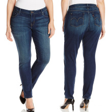 Mulheres Plus Size Algodão Denim Azul Skinny Jeans